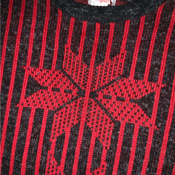 vintage knit sweater red quilt‎ star snowflake striped L - Picture 6 of 7